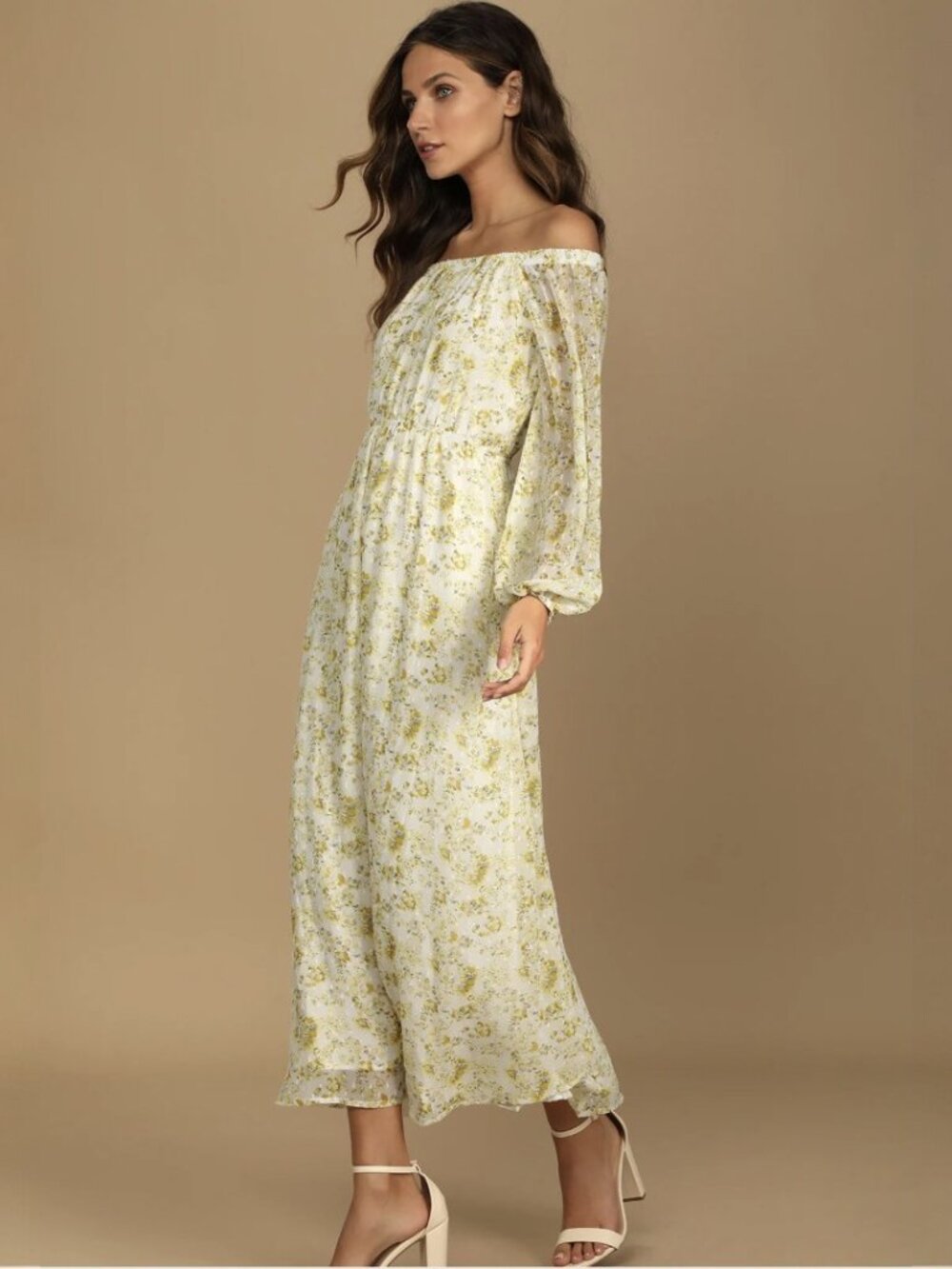 Lulus Love That Blooms Yellow Floral Print Off-the-Shoulder Maxi Dress NWT - Picture 4 of 10